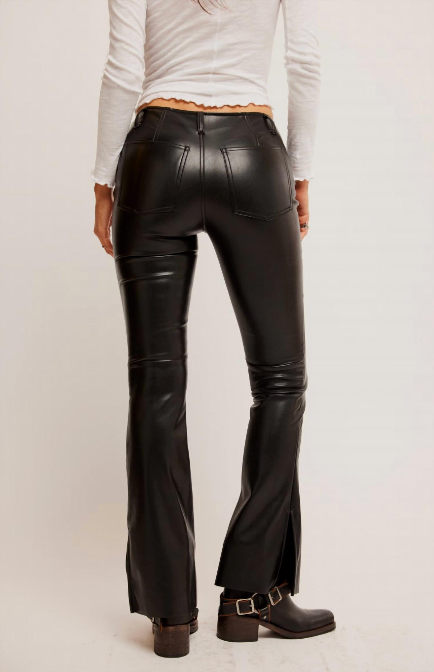 Free People - Women's Vegan Leather Slit Boot Cut Pants