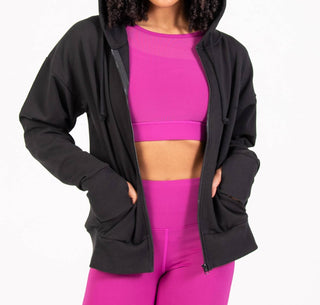 Body Wrappers - French Terry Drop Shoulder Crop Zip Hoodie