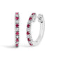 10K White Gold Alternating Diamond and Red Ruby Huggy Hoop Earrings (I-J Color, I1-I2 Clarity)