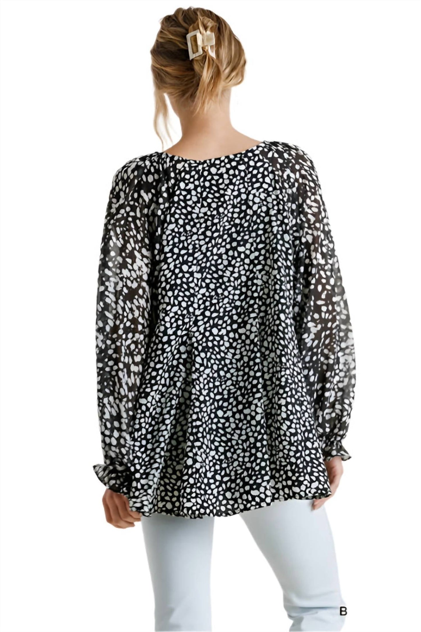 Umgee - Dalmatian Balloon Ruffle Sleeve Top