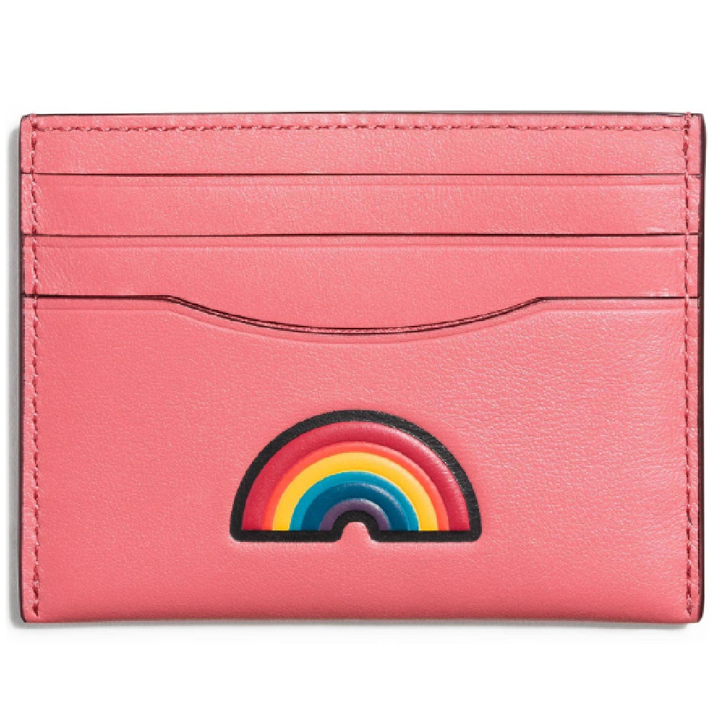 Capa para cartão Coach Boxed com relevo plano em couro de bezerro prata peônia