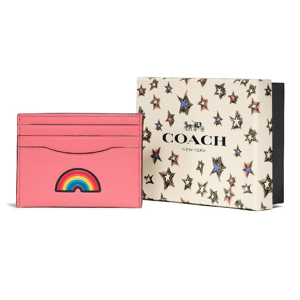 Capa para cartão Coach Boxed com relevo plano em couro de bezerro prata peônia