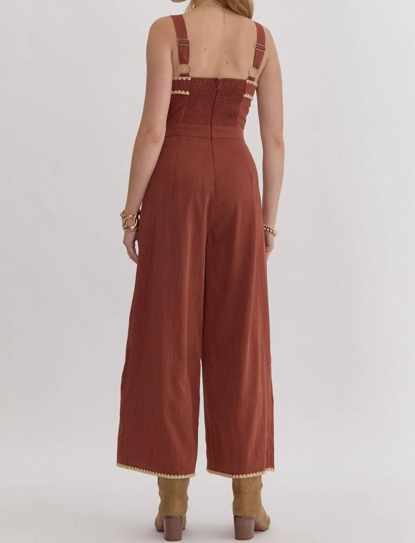 Entro - Contrast Square Neck Sleeveless Jumpsuit