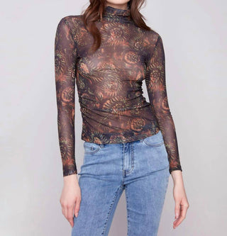 Charlie B - Mock Neck Top With Side Ruching