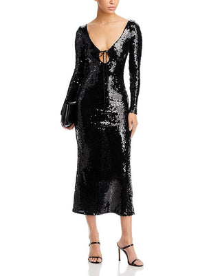 Vestido longo de lantejoulas Bardot Verona, preto, tamanho 6