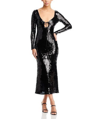 Vestido longo de lantejoulas Bardot Verona, preto, tamanho 6