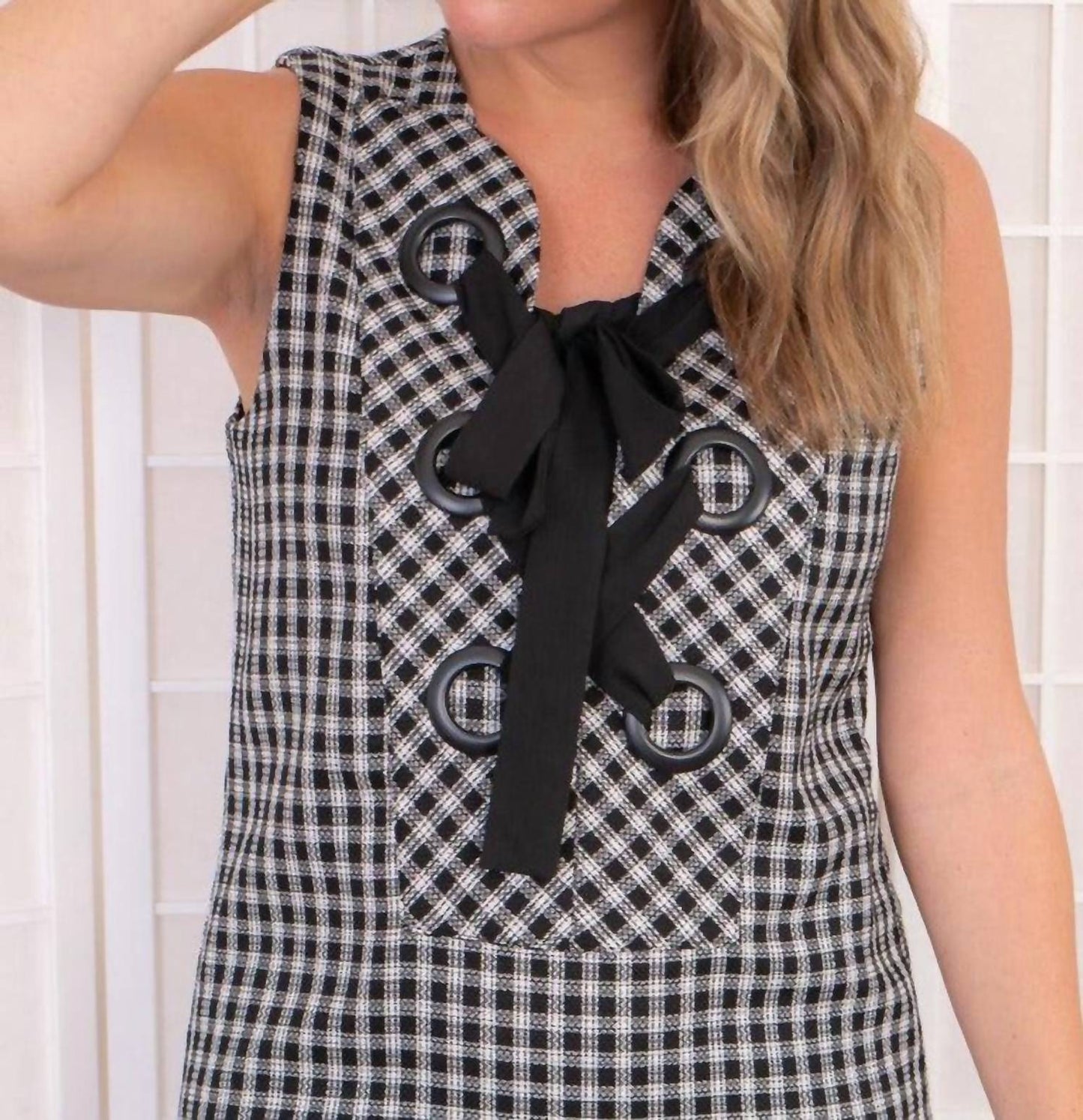 2.7 August Apparel - Checkered Tie Up Mini Dress