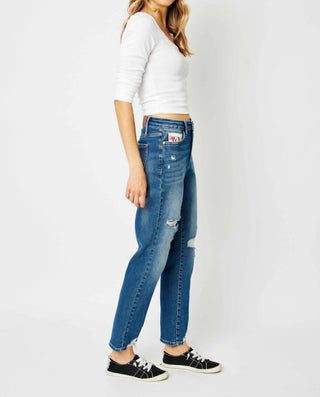 Judy Blue - Calça jeans boyfriend de cintura alta com bolso para moedas