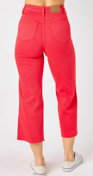 Judy Blue - Calça jeans cropped com controle de barriga e perna larga