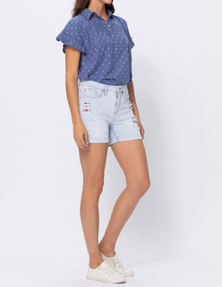 Judy Blue - High Waist Cuffed Serape Patch Destroyed shorts