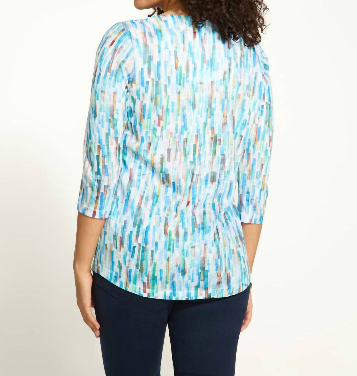 Fdj - 3/4 Sleeve Notch Neck Top