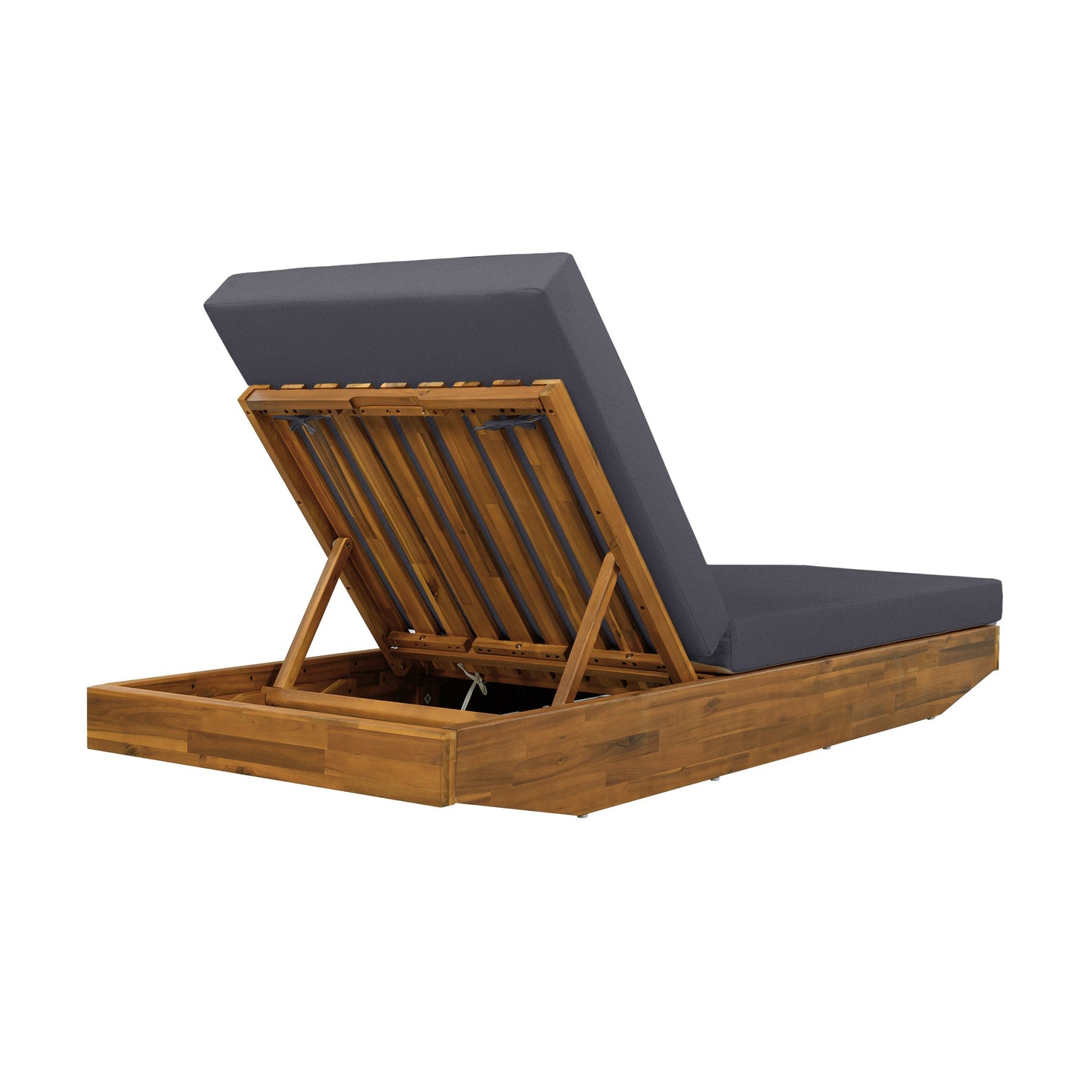 Acacia Wood Chaise Lounge with Cushion - Teak Finish