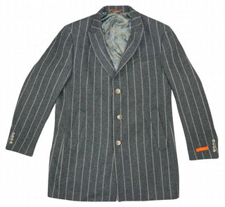 Tallia - Men's Slim Fit Striped Print Veracruz Wool Blend Overcoat