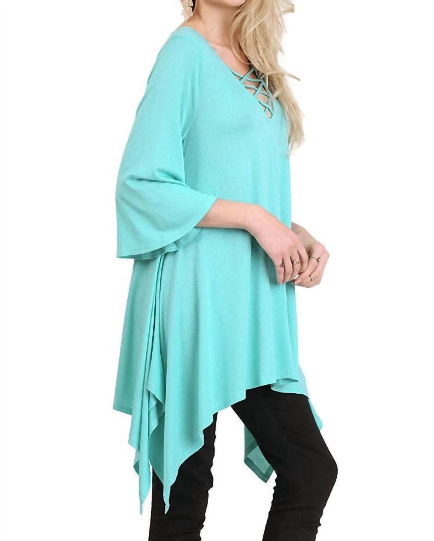 Umgee - Crossed Bell Sleeve Asymmetrical Tunic