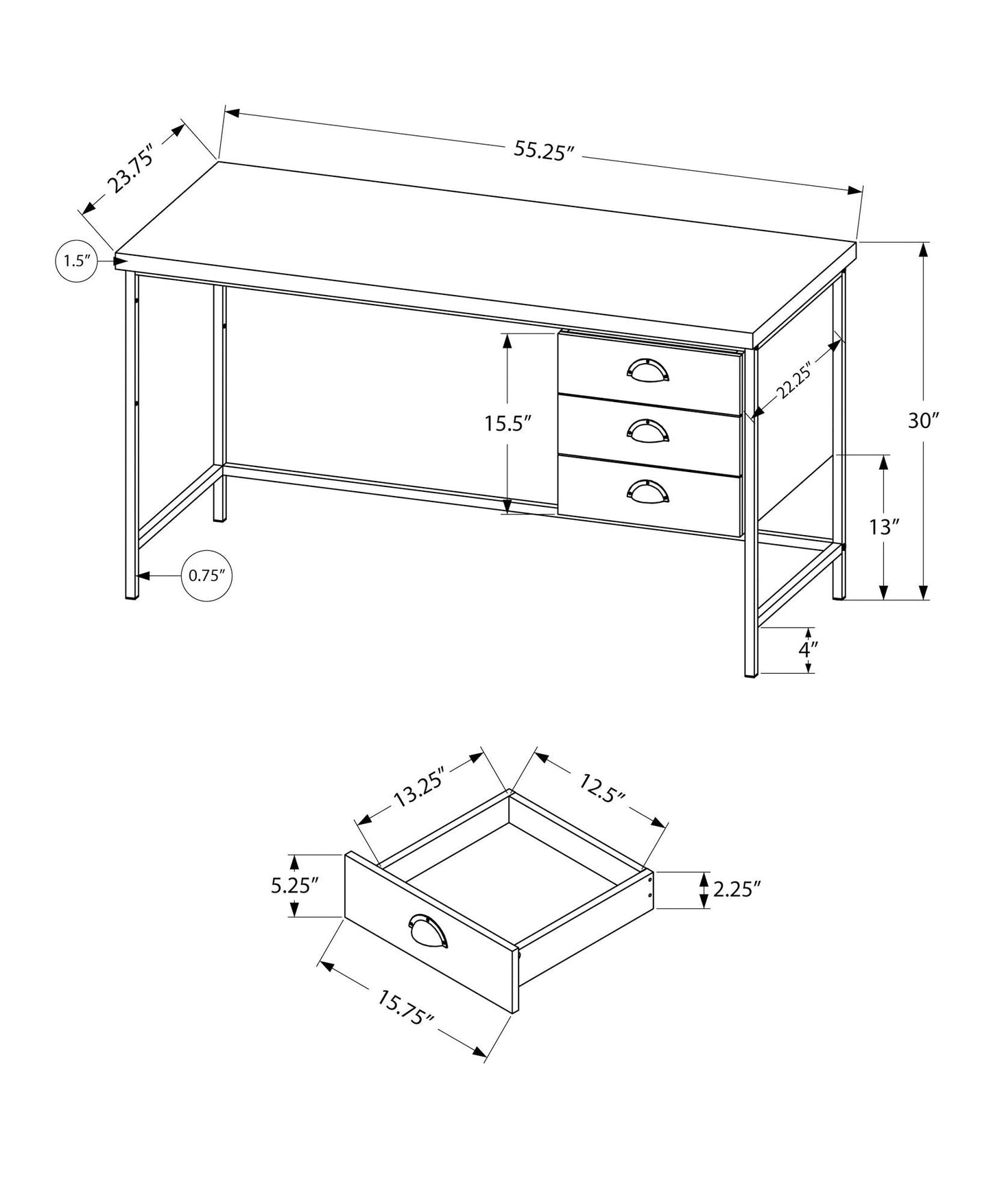 Computer Desk For Home Office, Laptop, 3 Storage Drawers, Contemporary & Modern