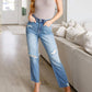 Judy Blue - High Rise Rigid Magic Destroy Slim Straight Jeans