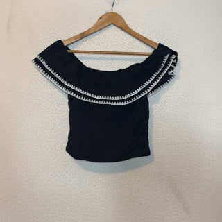 J.Crew - Blusa ombro a ombro com babados em mistura de algodão elástico