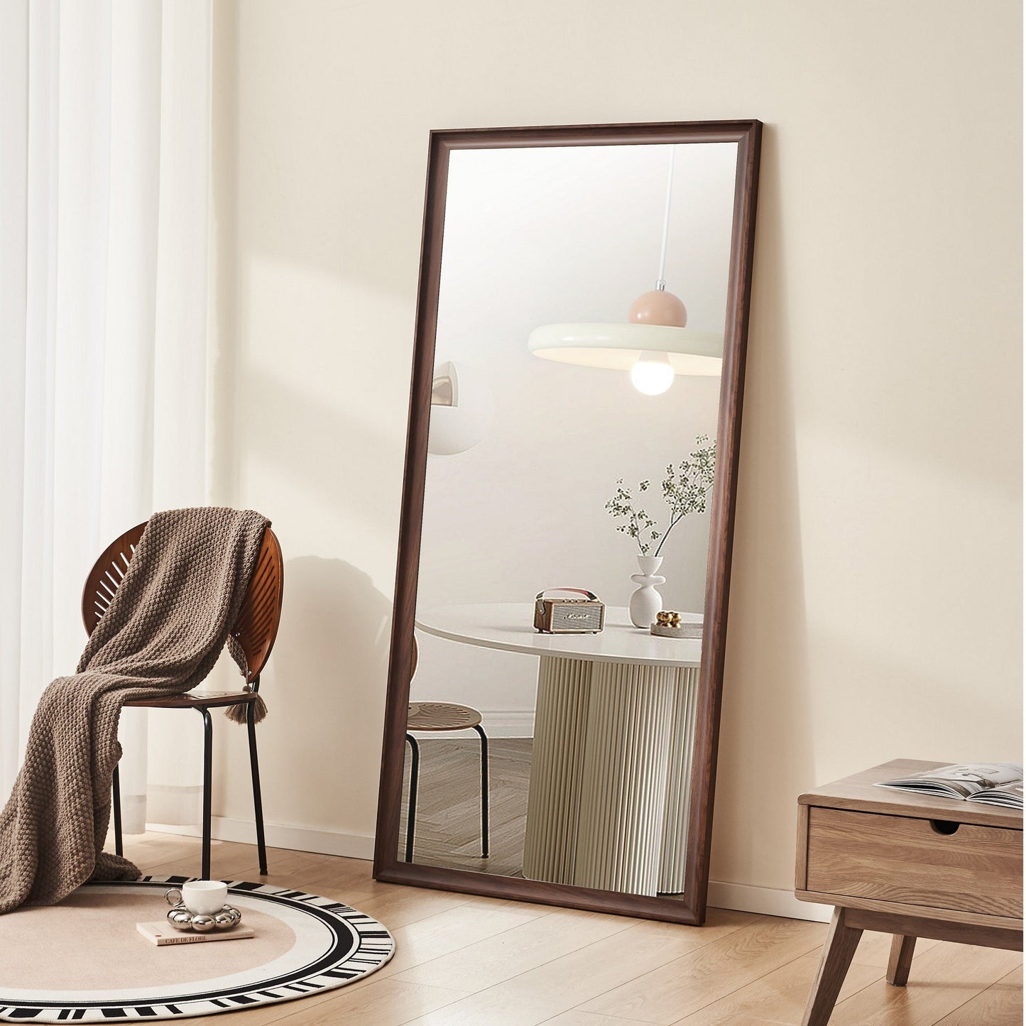 Vintage Full Length Mirror 70" x 31" Wall-Mounted with Faux Wooden Frame in Brown