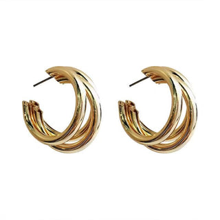 Triple Chunky Hoop Gold Plated Earrings with Gift Pouch