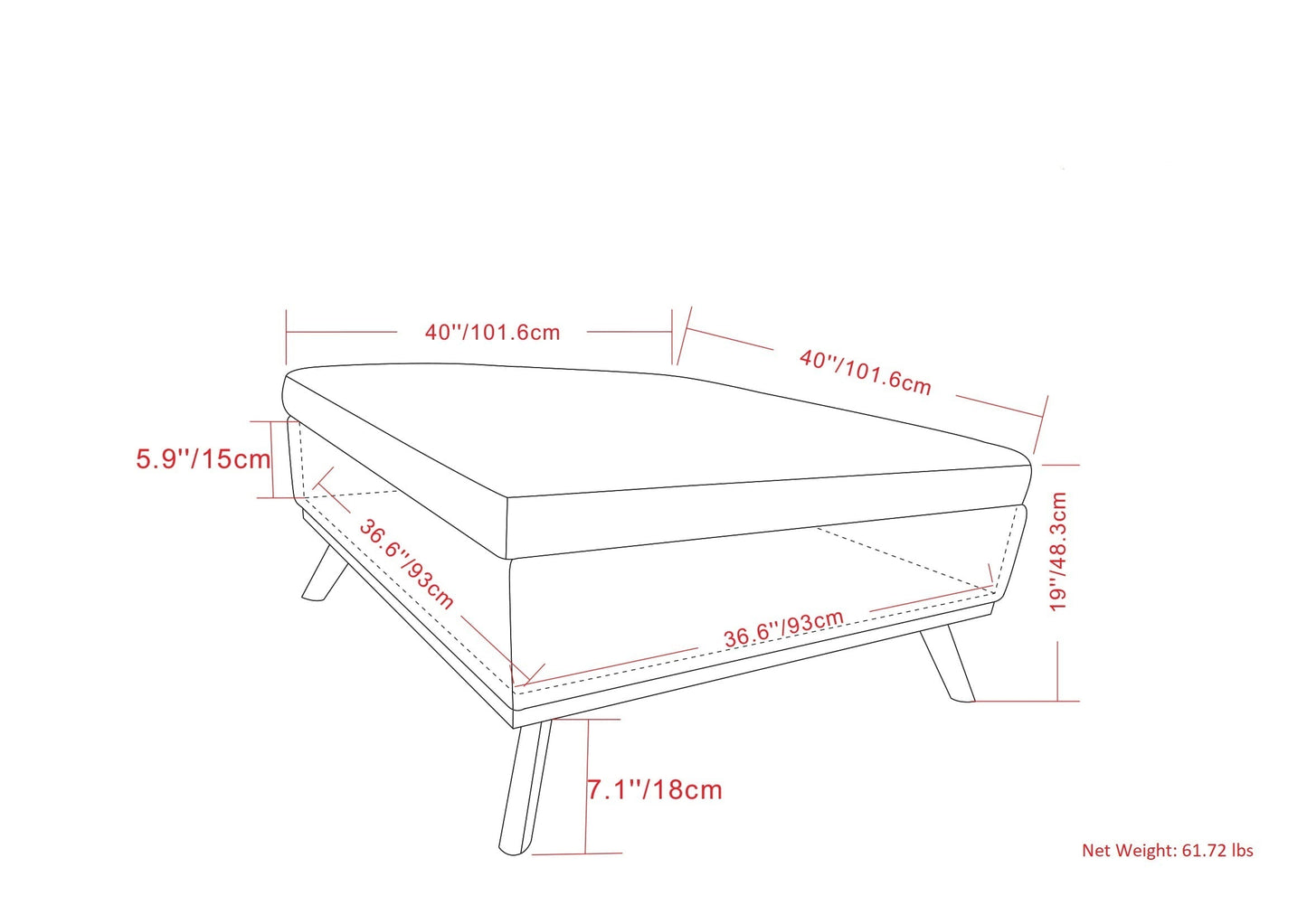 Owen XL Square Coffee Table Storage Ottoman - Distressed Saddle Brown