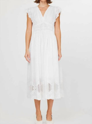 Current Air - Vestido midi branco com decote em V e babados