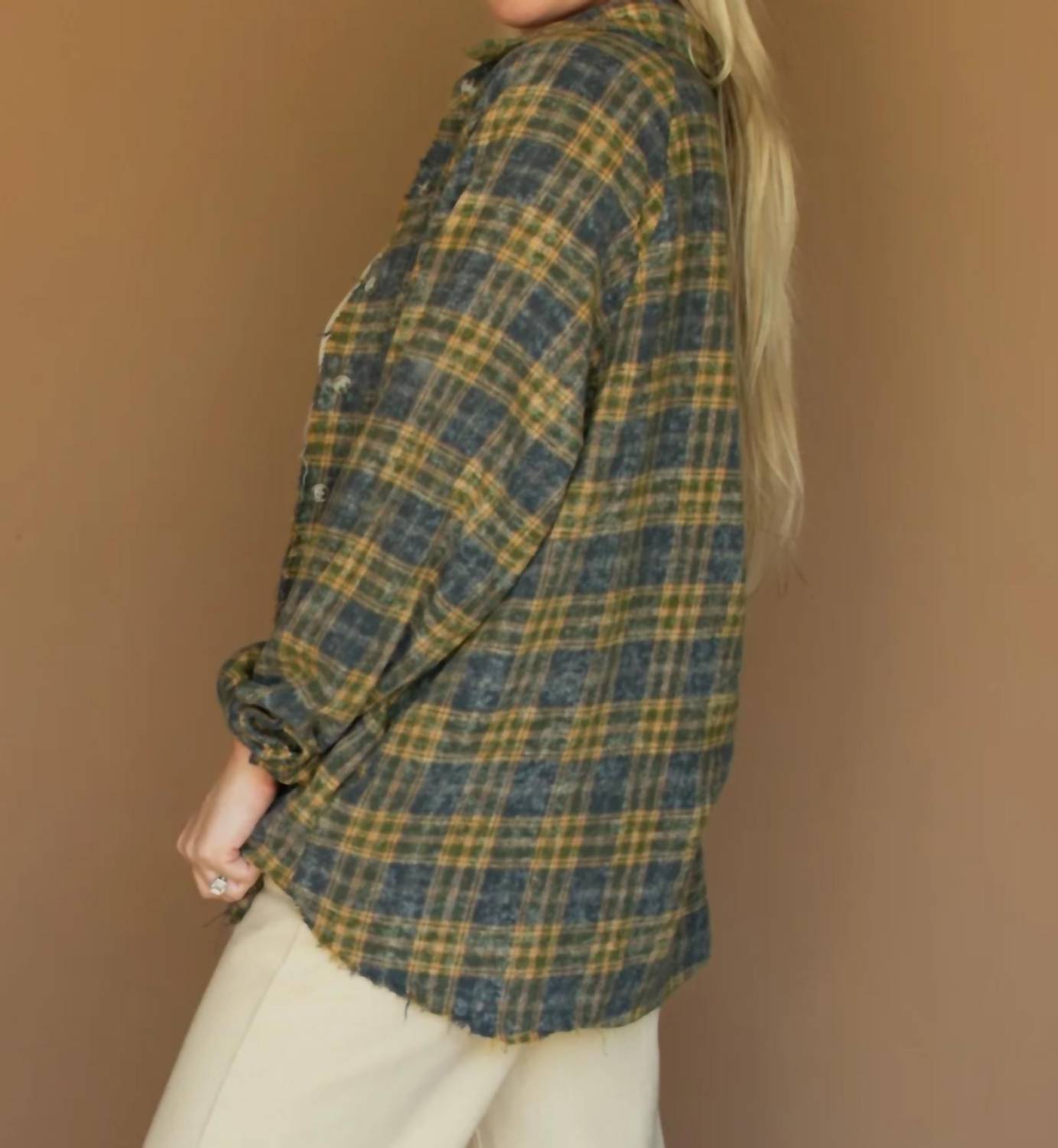 Wishlist - Plaid Raw Edge Detail Shirt