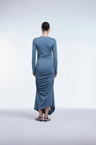 Dāl The Label - Vestido midi assimétrico franzido