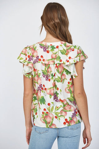 Fate - Fruit Print Flutter Sleeve Top