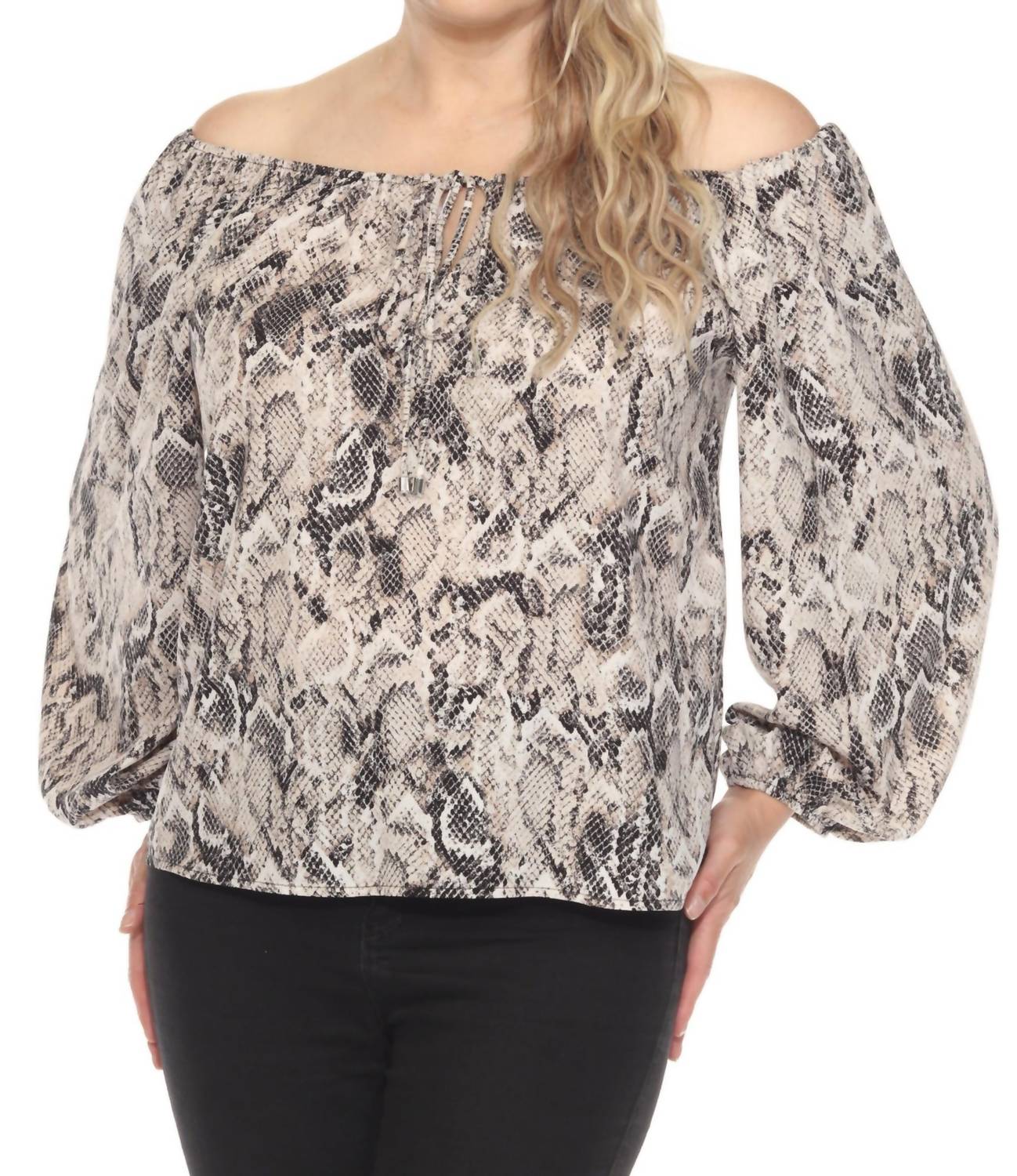 Joseph Ribkoff - Snakeskin Print Off-shoulder Top