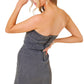 Baby Pink - Women's Stitchwork Strapless Slim Denim Dress