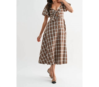 Camellia - Jori Plaid Tie Front Midi Dress