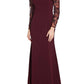 Adrianna Papell - Embellished Trumpet Long Sleeve Cutout Mesh Dress