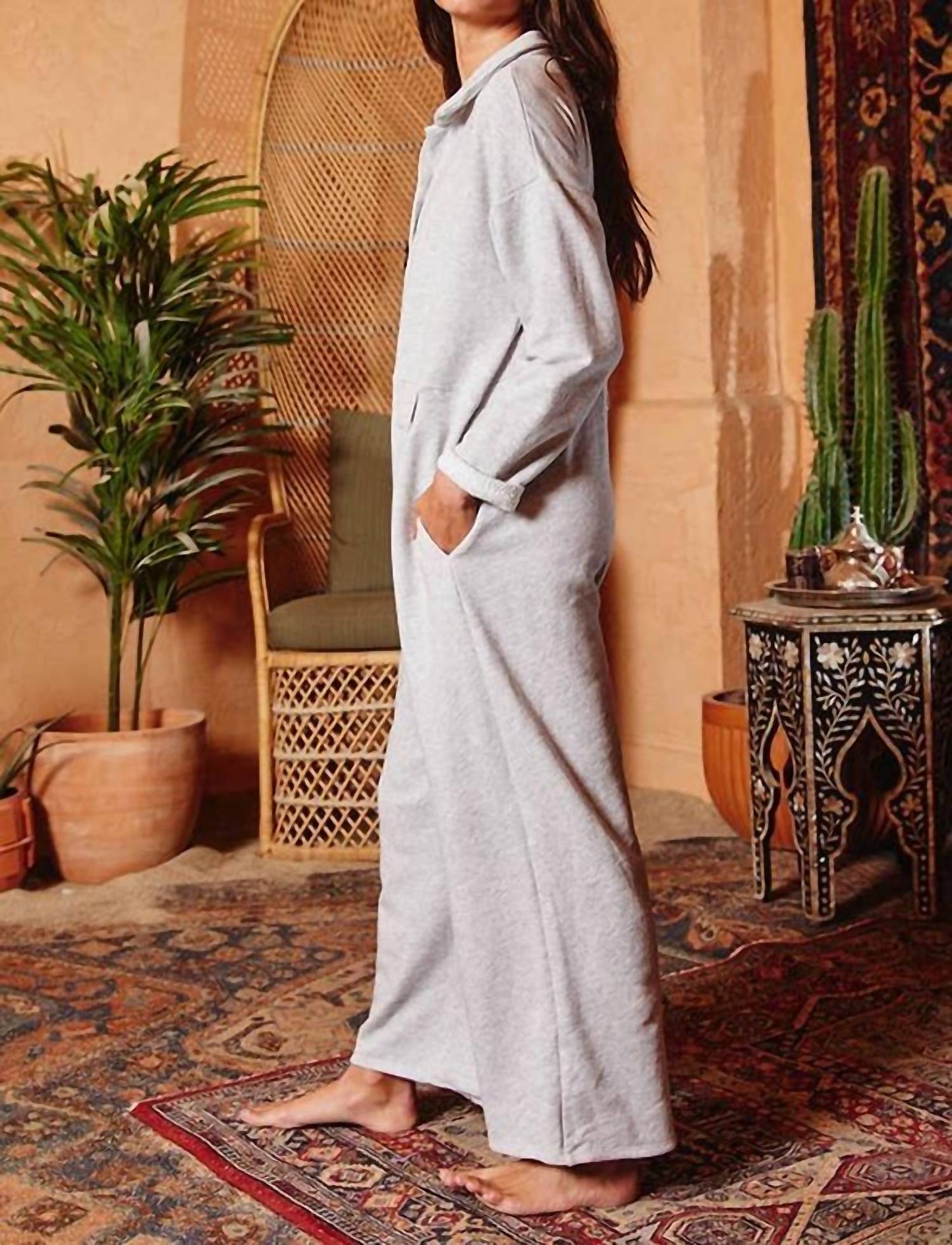 Bucketlist - French Terry Boxy Button Up Jumpsuit