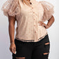 The Curve La - Plus Size Dot Mesh Knit Shirt With Puff Sleeve
