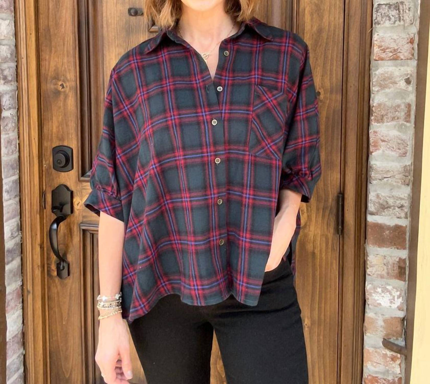 Entro - Oversized Plaid Button Down Shirt