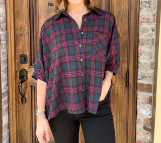 Entro - Oversized Plaid Button Down Shirt