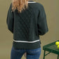 Blu Pepper - V-Neck Cable Knit Sweater w/Contrast Detail