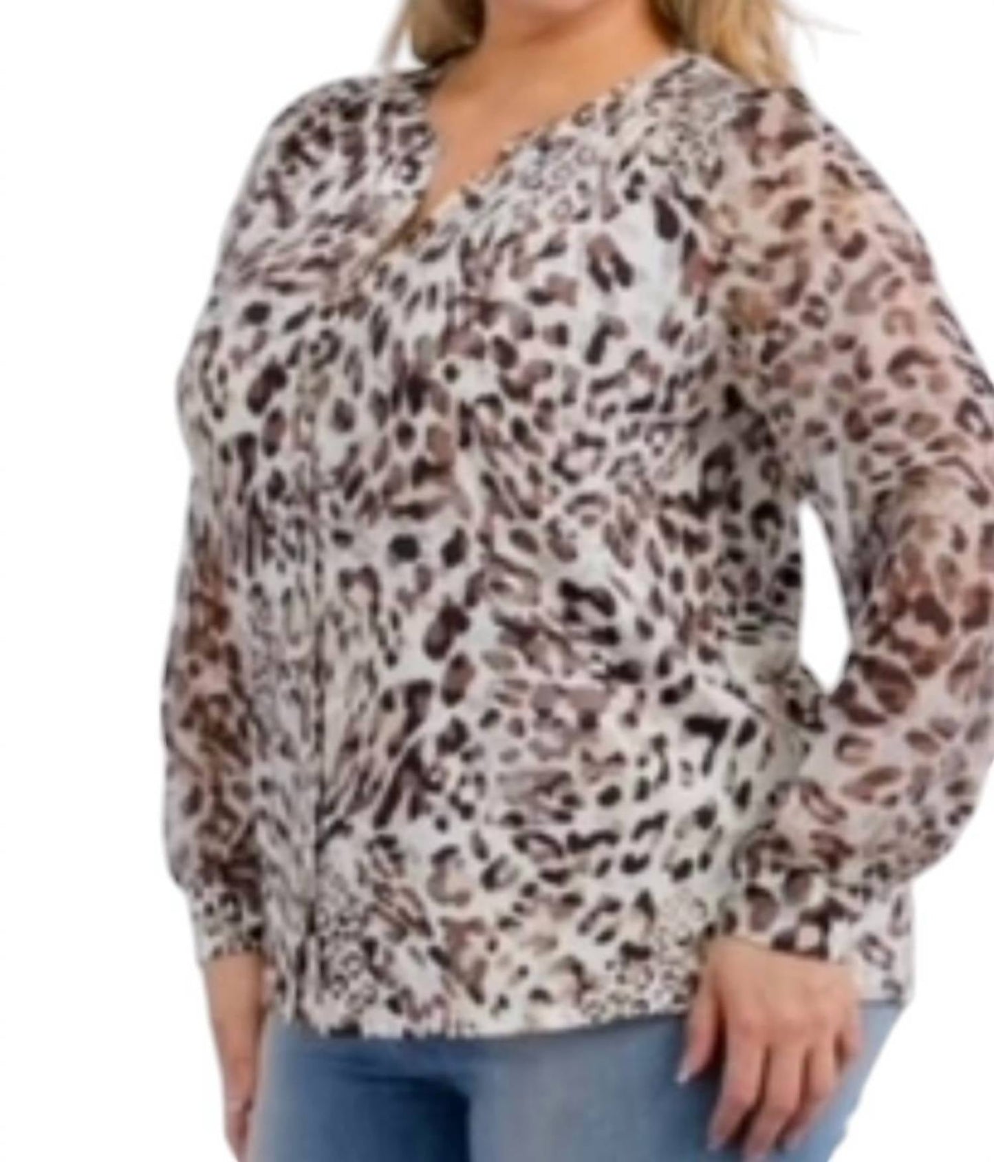 Perseption Concept - Animal Print Button Down Blouse Plus