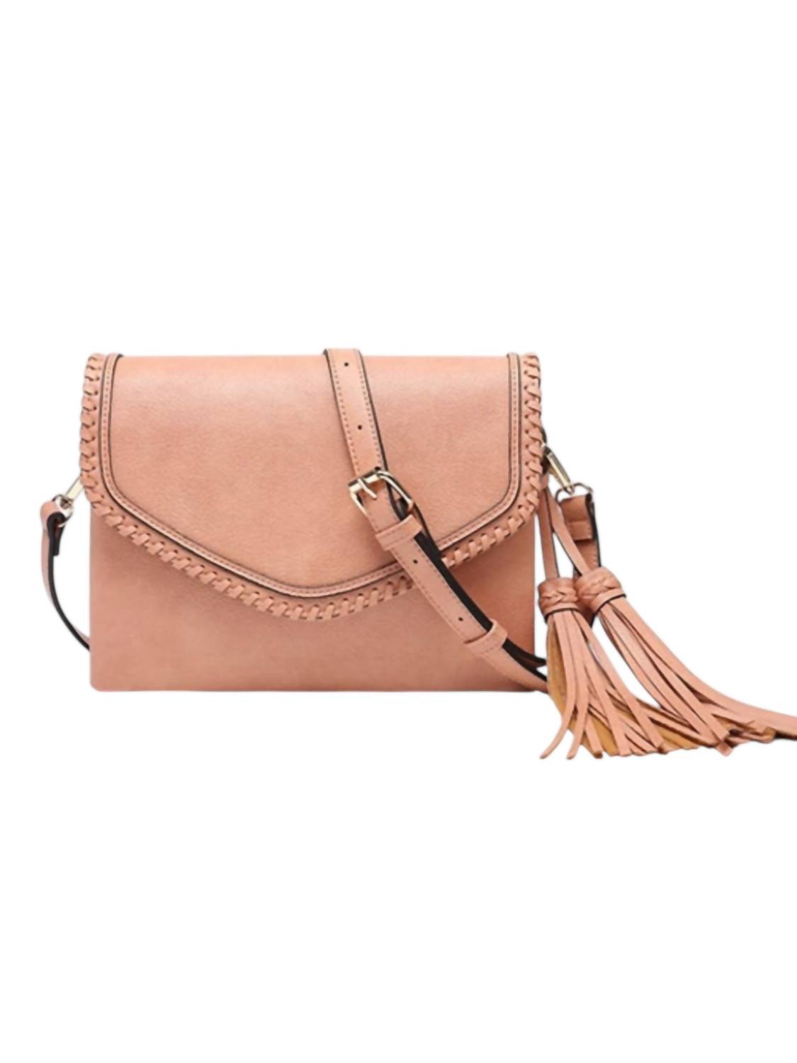 Jen & Co. - Women's Coral Flapover With Whipstitch And Tassel Crossbody Bag