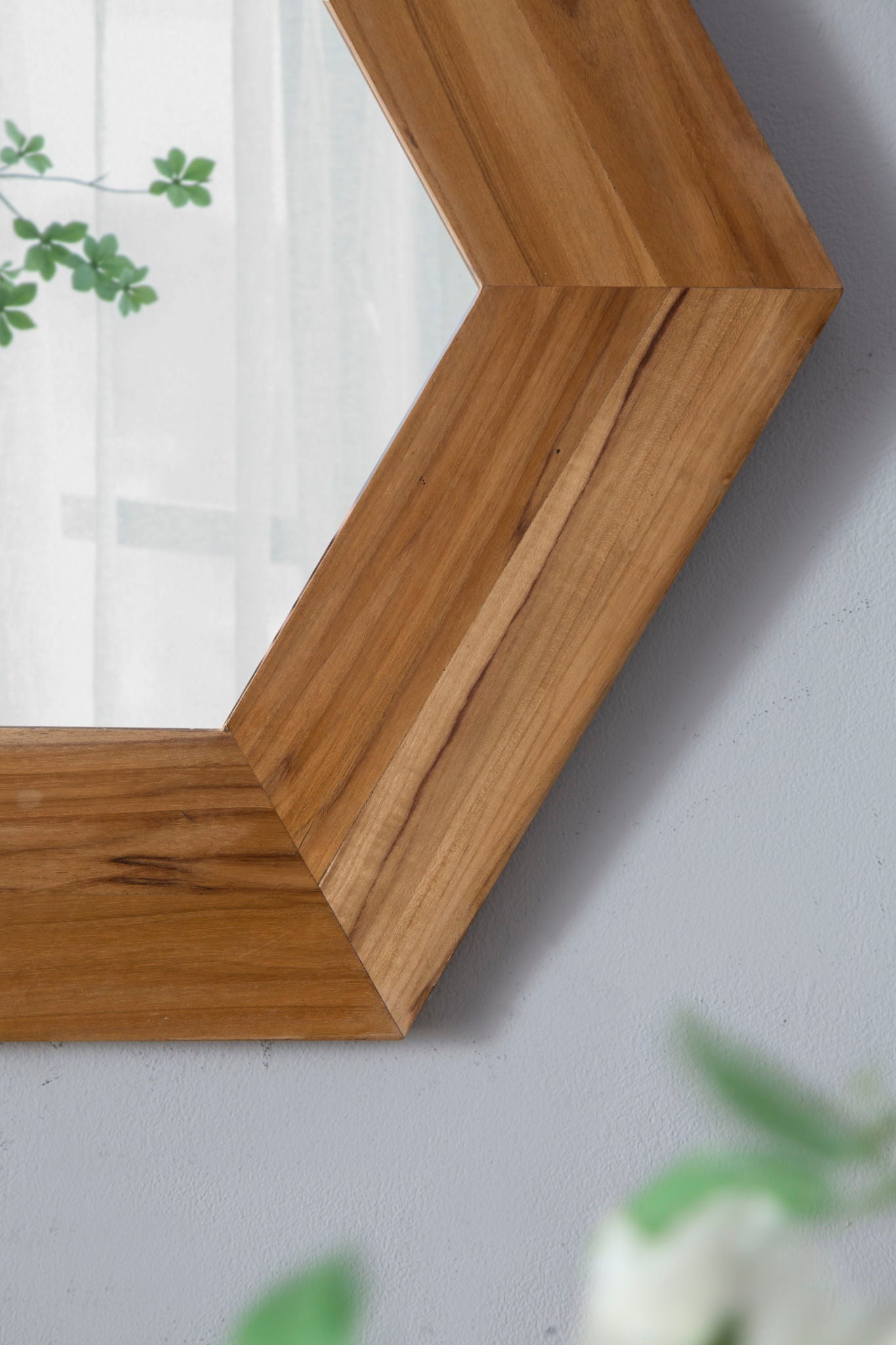 Hexagon Mirror With Natural Wood Frame