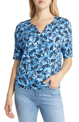 NICZOE Coastal Vines Palm Print Top - Blue Multi