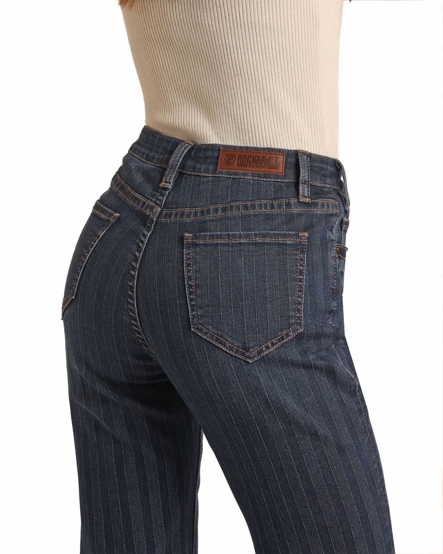 Rock & Roll Cowgirl - High-rise Tonal Stripe Boot Cut Jean
