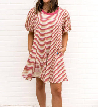 Bibi - Madelyn Striped Bubble Sleeve Dress