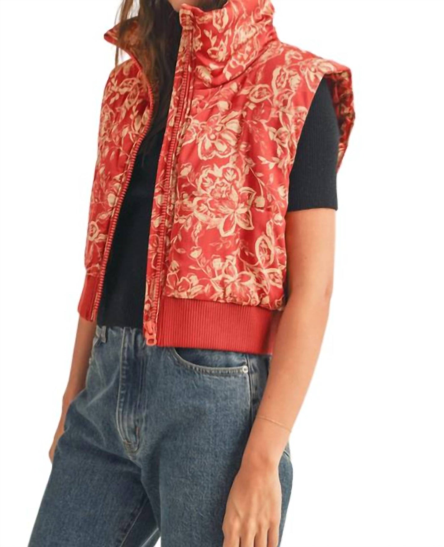 &Merci - Floral Cropped Puffer Vest