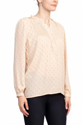 Adrianna Papell - Crewneck Long Sleeves Button Detail Woven Top