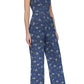Avec Les Filles - Floral Cap Sleeve Corset Wide Leg Denim Jumpsuit
