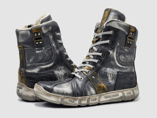 Kcr Group - Botas masculinas de couro com zíper e forro de lã grossa e conforto alto