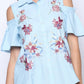 Entro - Button Down Cold Shoulder Embroidered