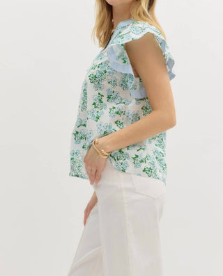 Entro - Buttoned Down Flutter Floral Top