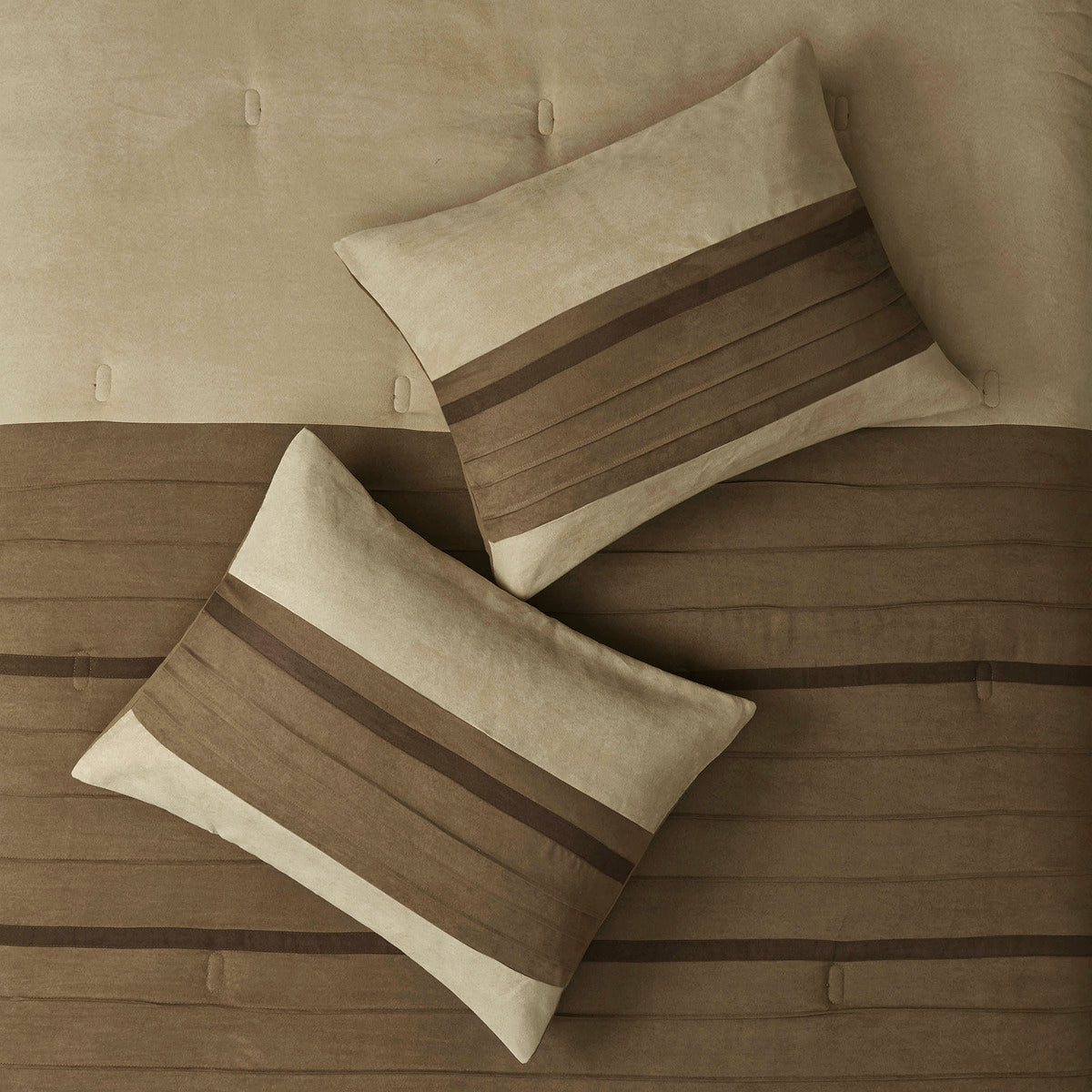 7 PC Pieced Faux Suede Comforter Set Natural Cal King